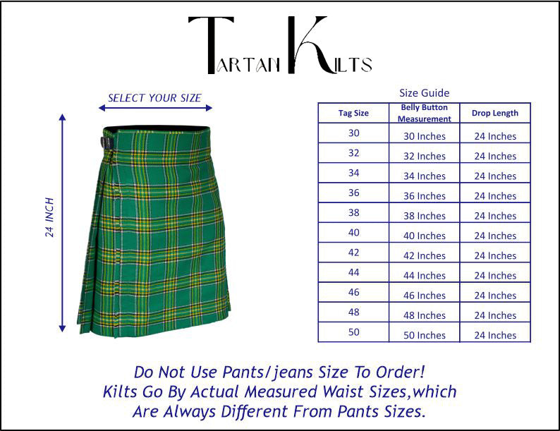 Authentic Scottish Men's Tartan Kilts - Highland Light Weight Value Kilt Embrace Your Heritage with Comfort Irish Heritage Tartan Kilt