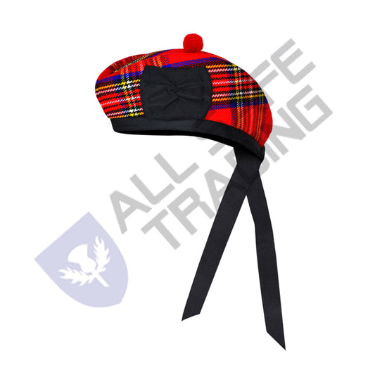 Scottish Royal Stewart Glengarry Hat with Red Pompom