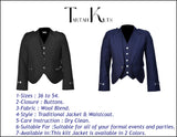 Scottish Black Argyle Kilt Jacket With Waistcoat/Vest - Sizes 36"- 54"