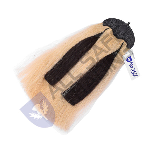 Scottish Military Long Horse Hair Sporran, Black Cantle with 2 Black Tassels