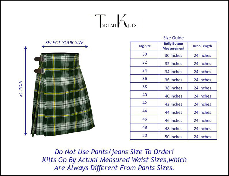  5 Yard St. Patrick Tartan Kilt sizes