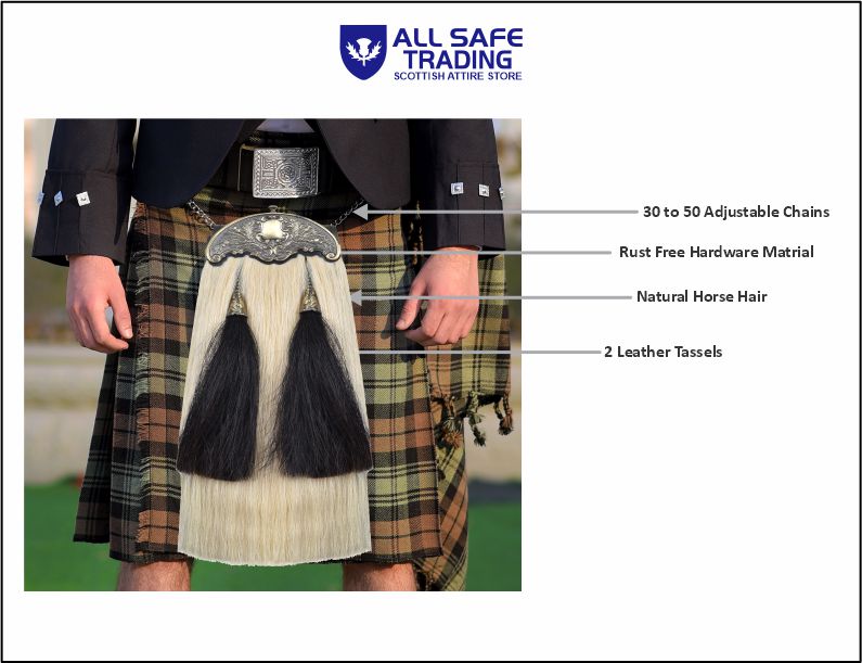 Premium Leather Sporran for Men - Ideal Kilt Accessories for Men, Scottish Kilt Sporran with Chain Belt Art # 11