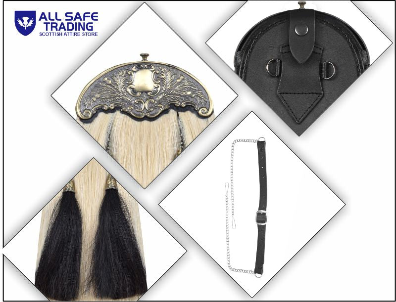 Premium Leather Sporran for Men - Ideal Kilt Accessories for Men, Scottish Kilt Sporran with Chain Belt Art # 11