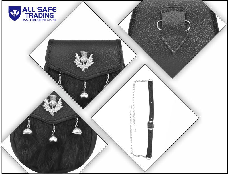 Premium Leather Sporran for Men - Ideal Kilt Accessories for Men, Scottish Kilt Sporran with Chain Belt Art # 8