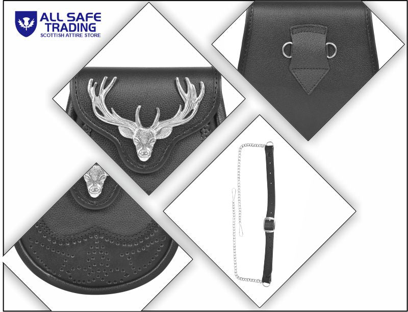 Premium Leather Sporran for Men - Ideal Kilt Accessories for Men, Scottish Kilt Sporran with Chain Belt Art # 6