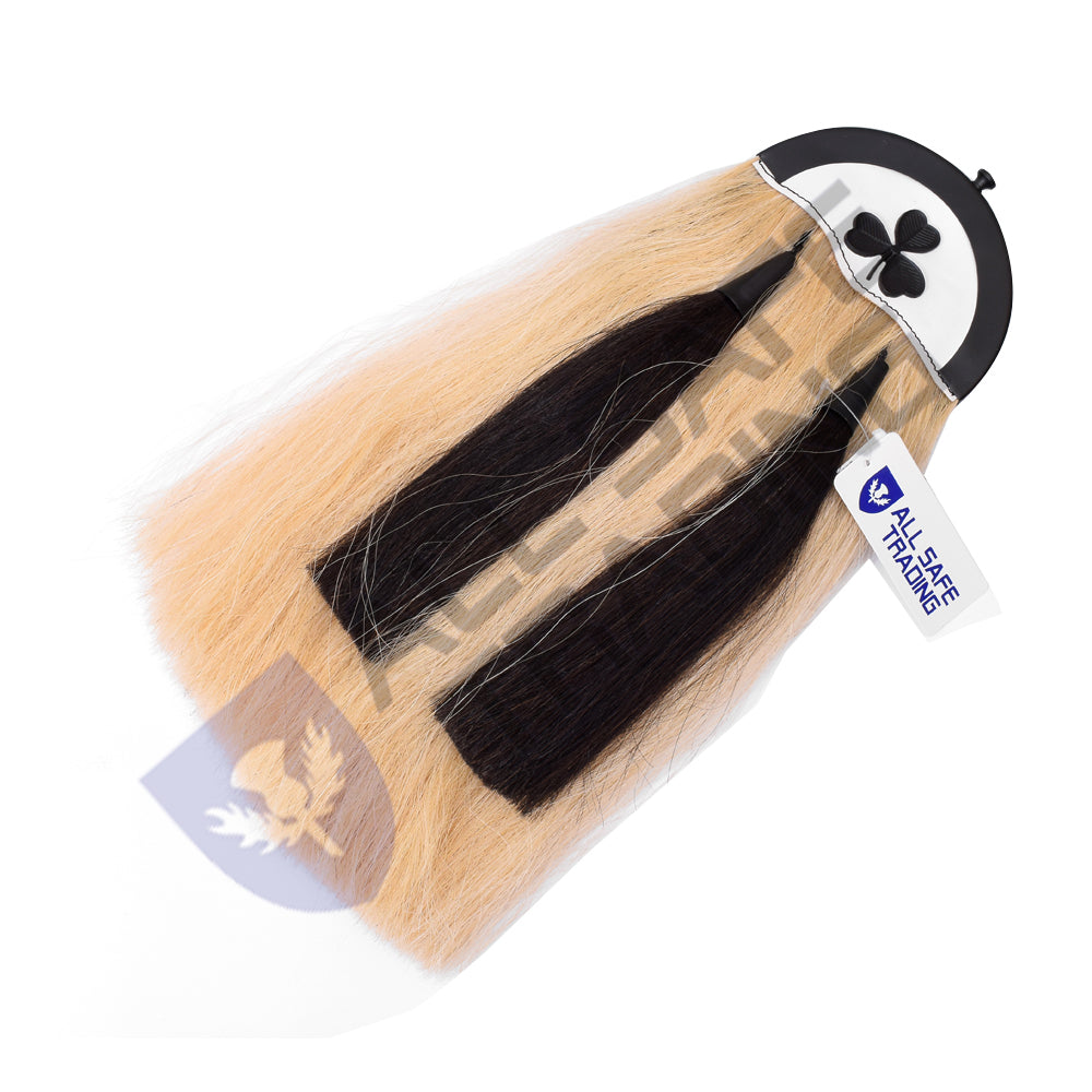 Scottish Military Long Horse Hair Sporran, Shamrock with 2 Black Tassels