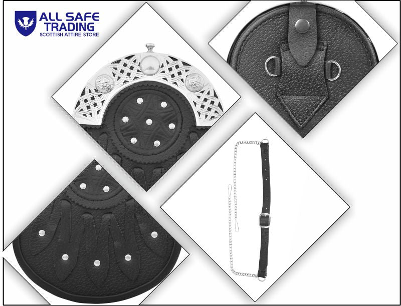 Premium Leather Sporran for Men - Ideal Kilt Accessories for Men, Scottish Kilt Sporran with Chain Belt Art # 7