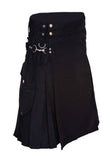 Black Cargo Utility Kilt For Men