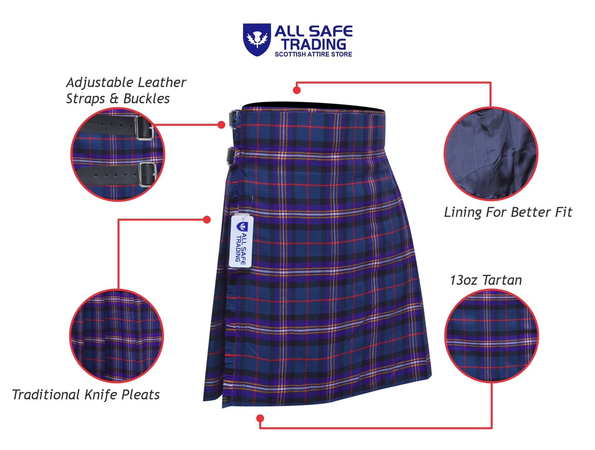Men's 5 Yard Scottish Tartan Kilt, Highland Wedding Kilt, Masonic Tartan Kilt