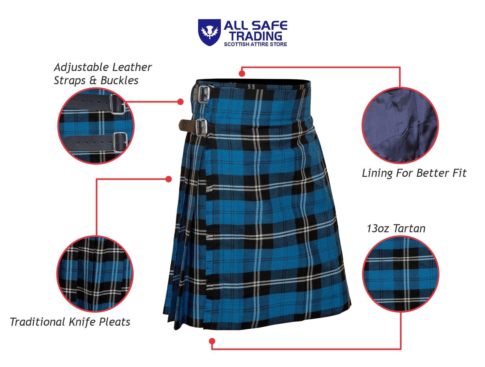 Men's 5 Yard Scottish Tartan Kilt, Highland Wedding Kilt, Blue Ramsay Tartan Kilt