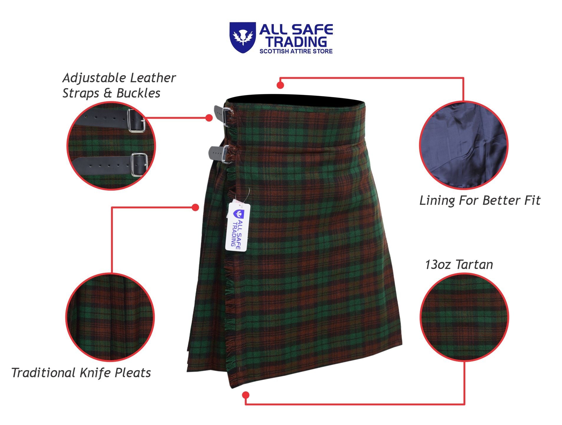Men's 5 Yard Scottish Tartan Kilt, Highland Wedding Kilt, Brown Watch Tartan Kilt
