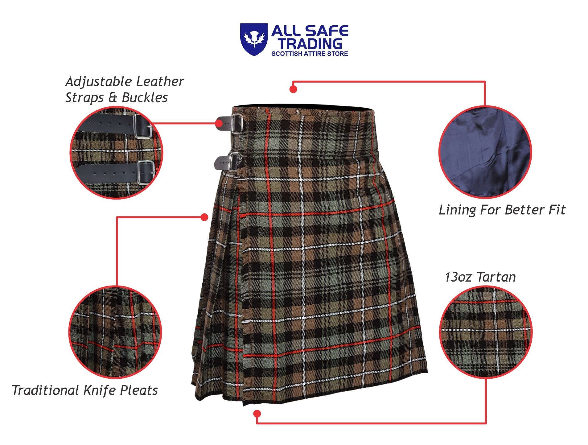 Men's 5 Yard Scottish Tartan Kilt, Highland Wedding Kilt, Mackenzie Weathered Tartan Kilt