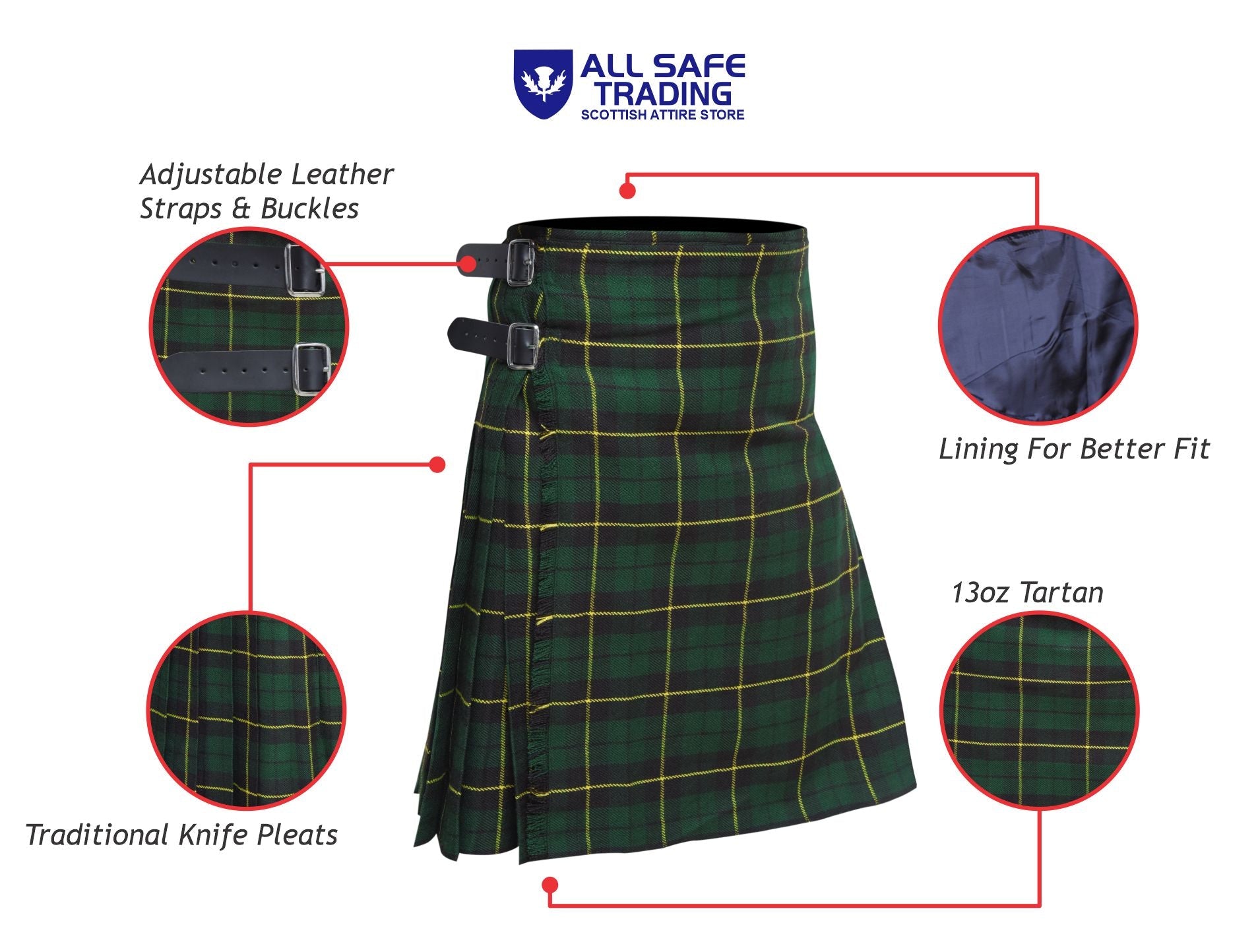 Men's 8 Yard Kilt for Men, Men's Deluxe Kilt, Scottish Tartan Kilt, Highland Wedding Kilt, Wallace Hunting Kilt