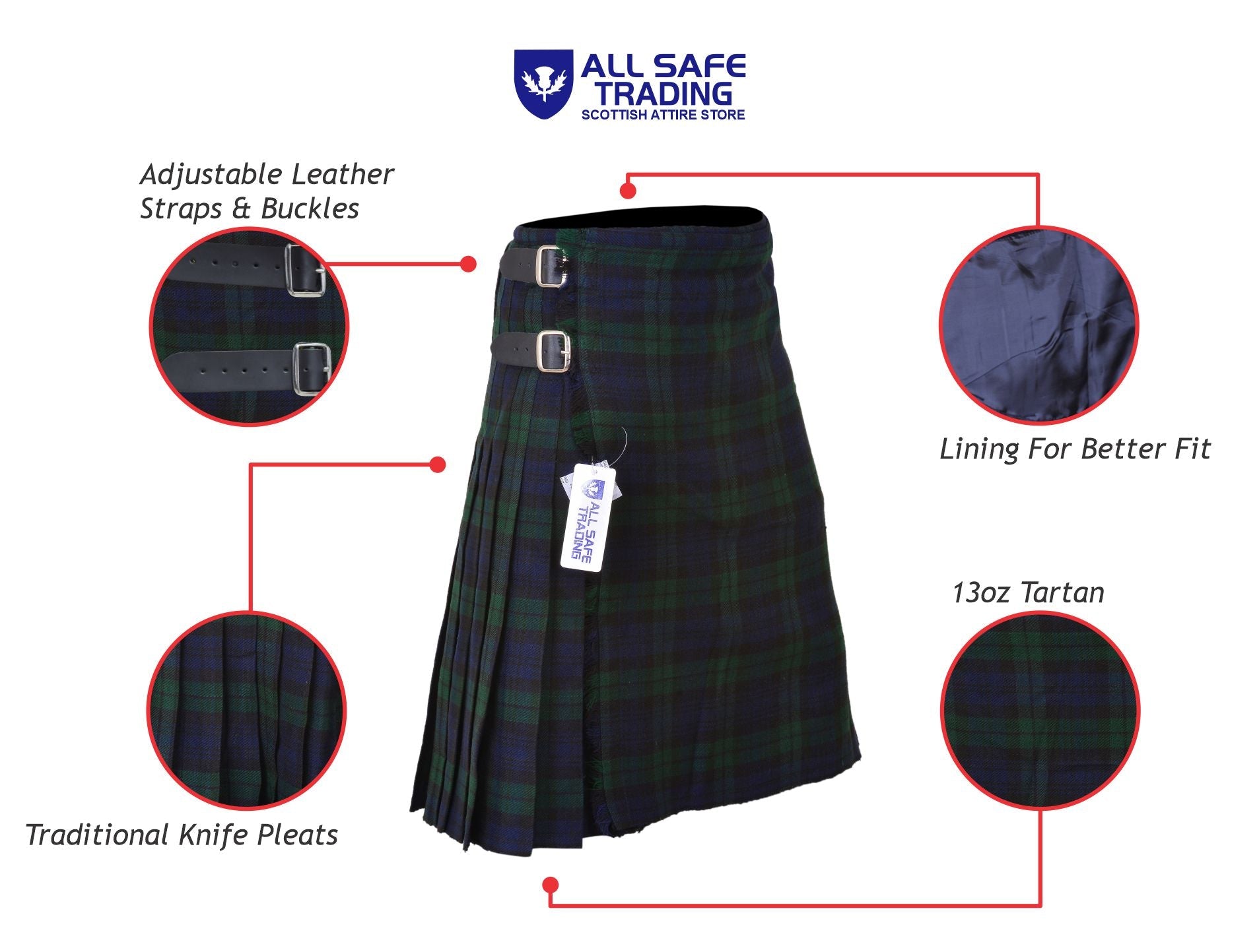 Men's 8 Yard Kilt for Men, Men's Deluxe Kilt, Scottish Tartan Kilt, Highland Wedding Kilt, Black Watch Kilt
