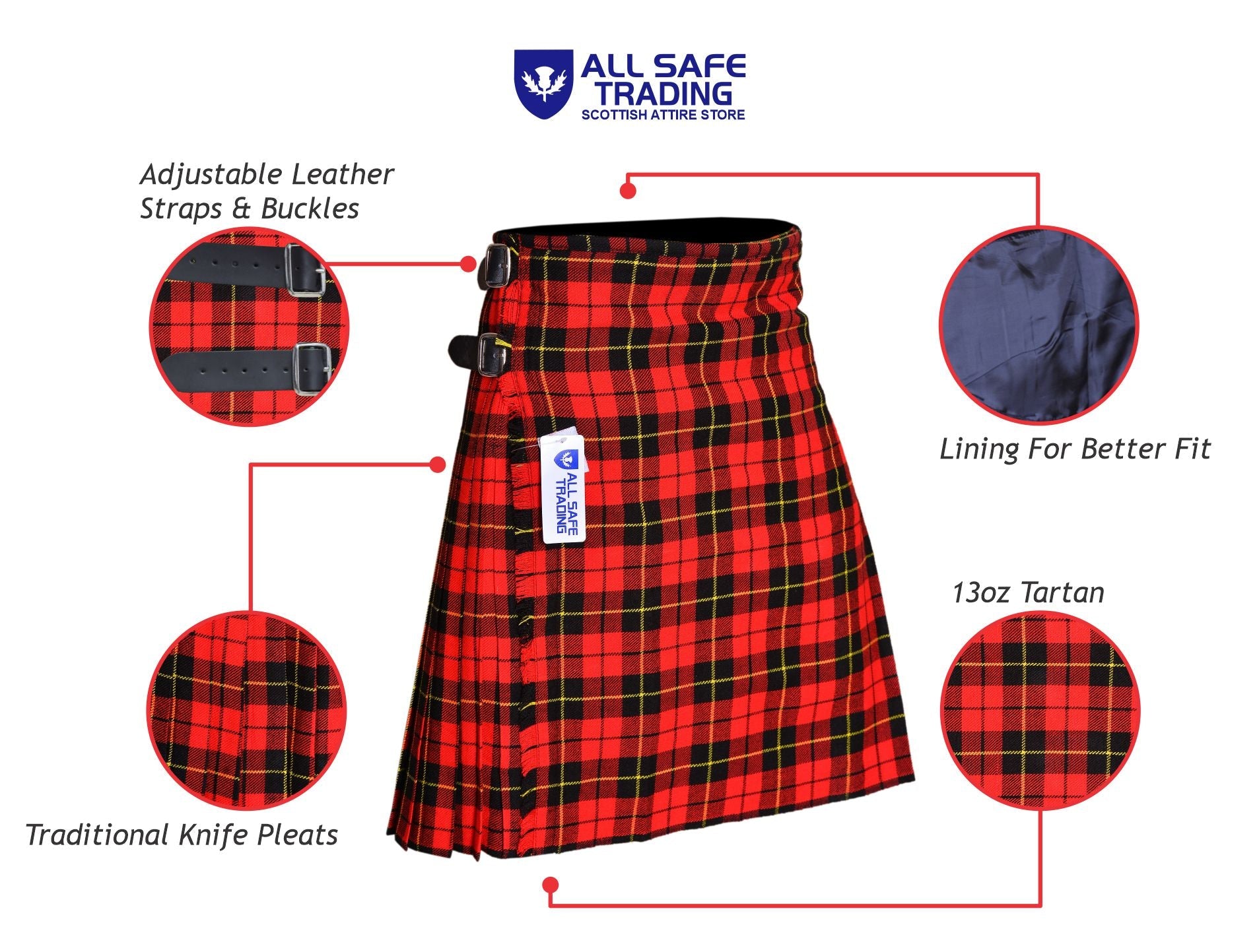Men's 8 Yard Kilt for Men, Men's Deluxe Kilt, Scottish Tartan Kilt, Highland Wedding Kilt, Wallace Kilt