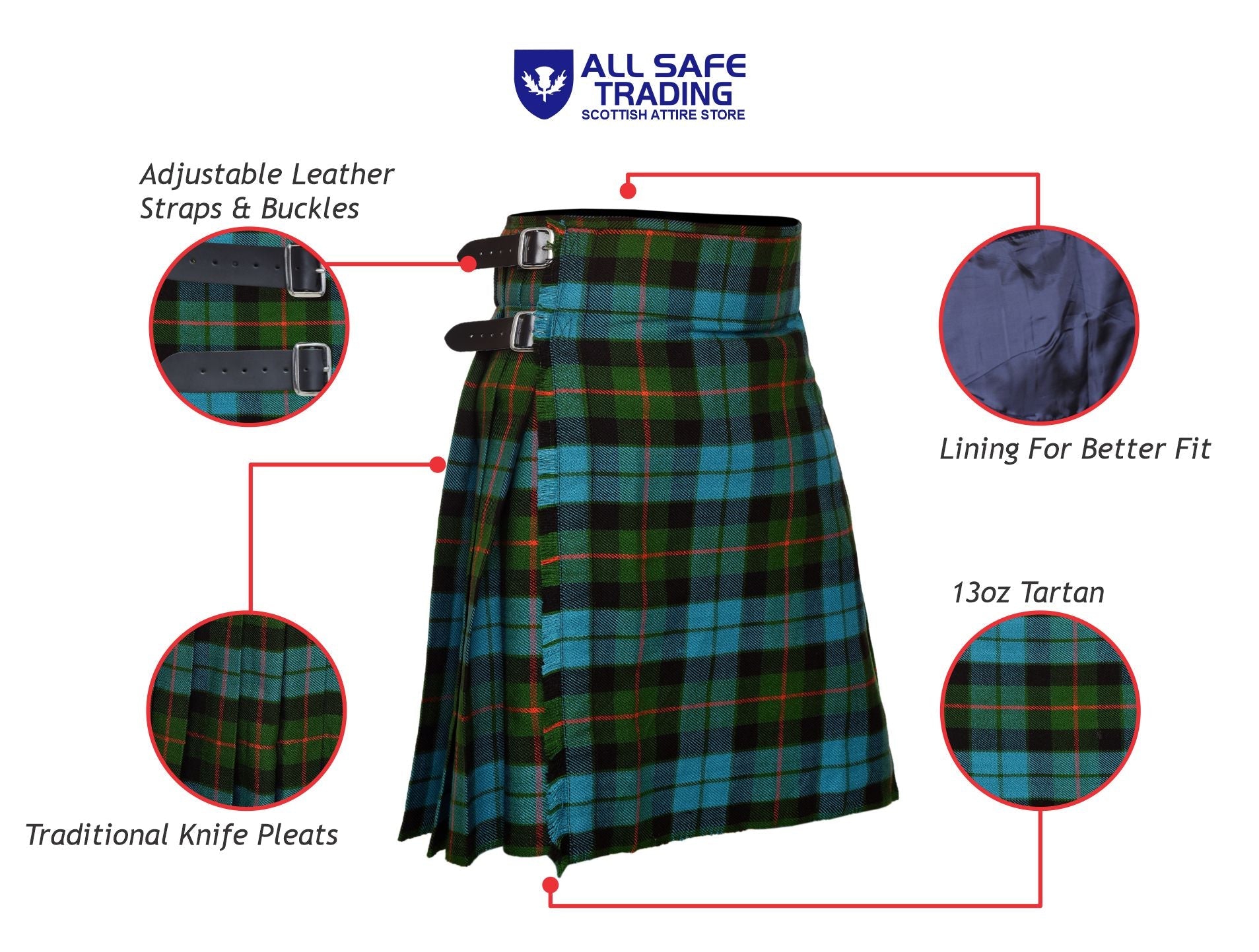Men's 5 Yard Scottish Tartan Kilt, Highland Wedding Kilt, Gunn Ancient Tartan Kilt