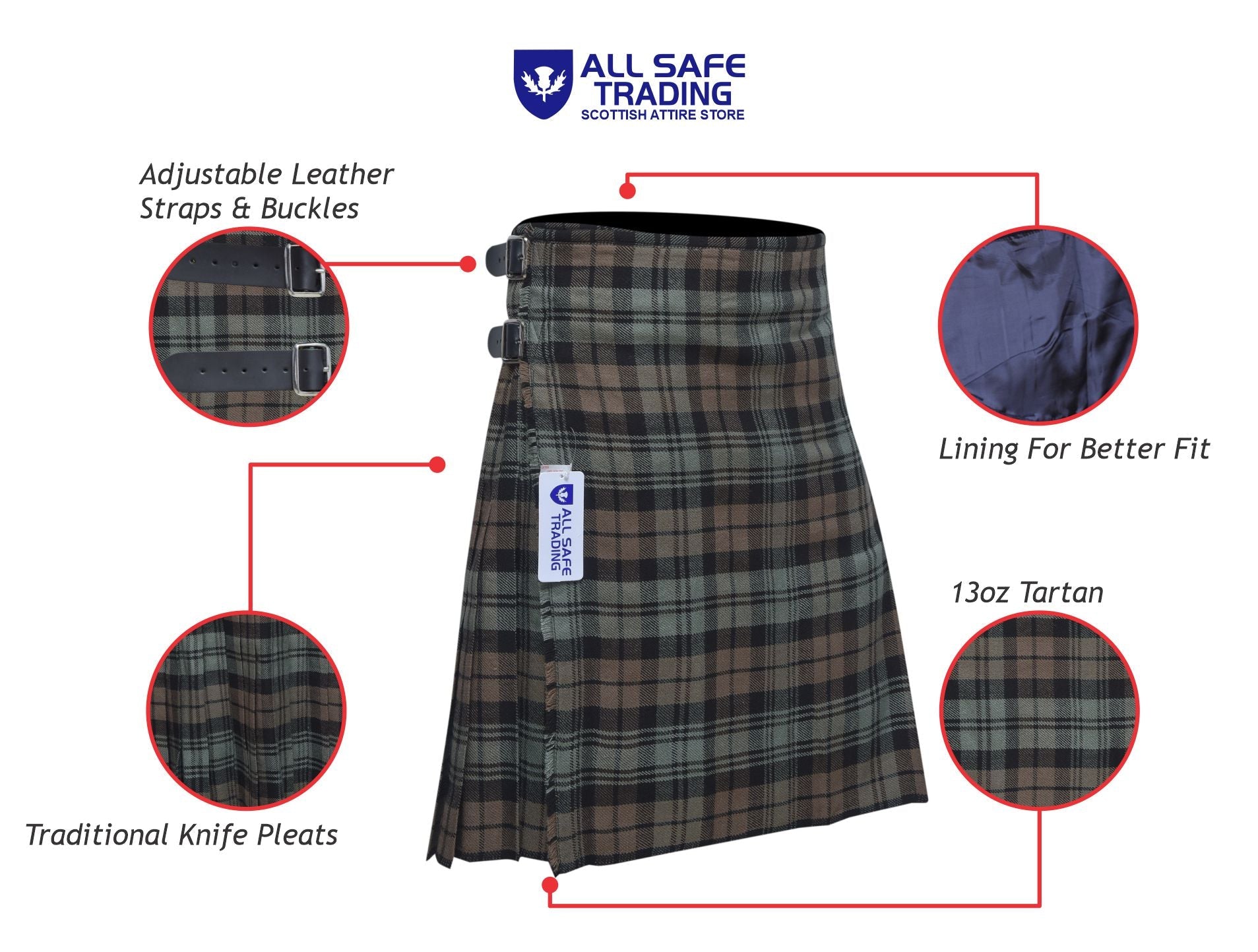 Men's 8 Yard Kilt for Men, Men's Deluxe Kilt, Scottish Tartan Kilt, Highland Wedding Kilt, Black Watch Weathered Kilt