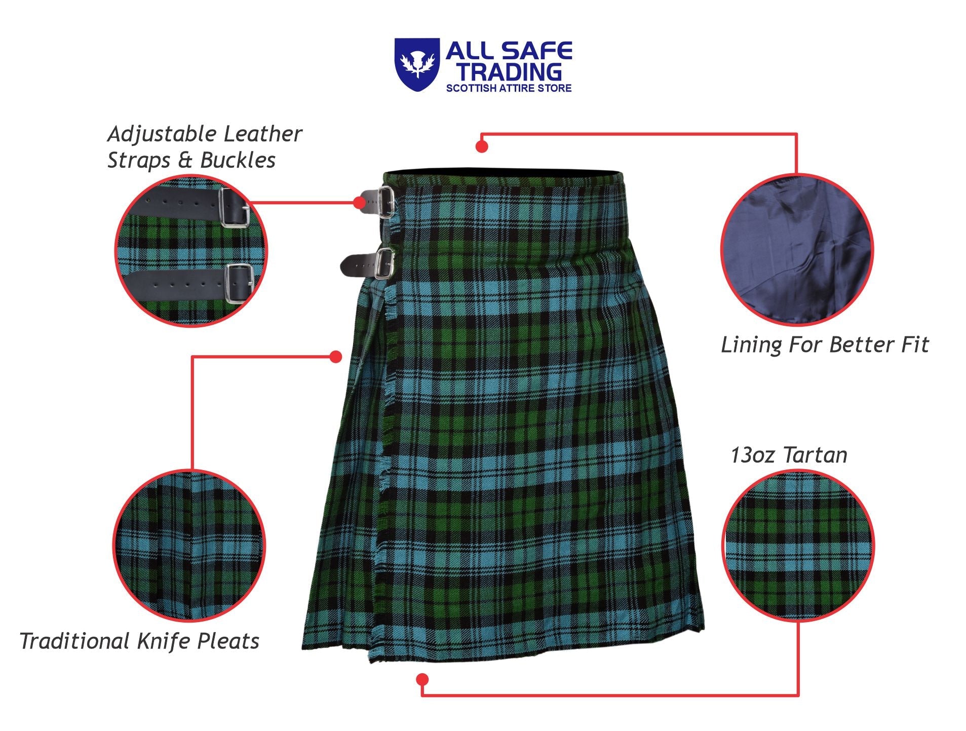 Men's 5 Yard Scottish Tartan Kilt, Highland Wedding Kilt, Campbell Ancient Tartan Kilt