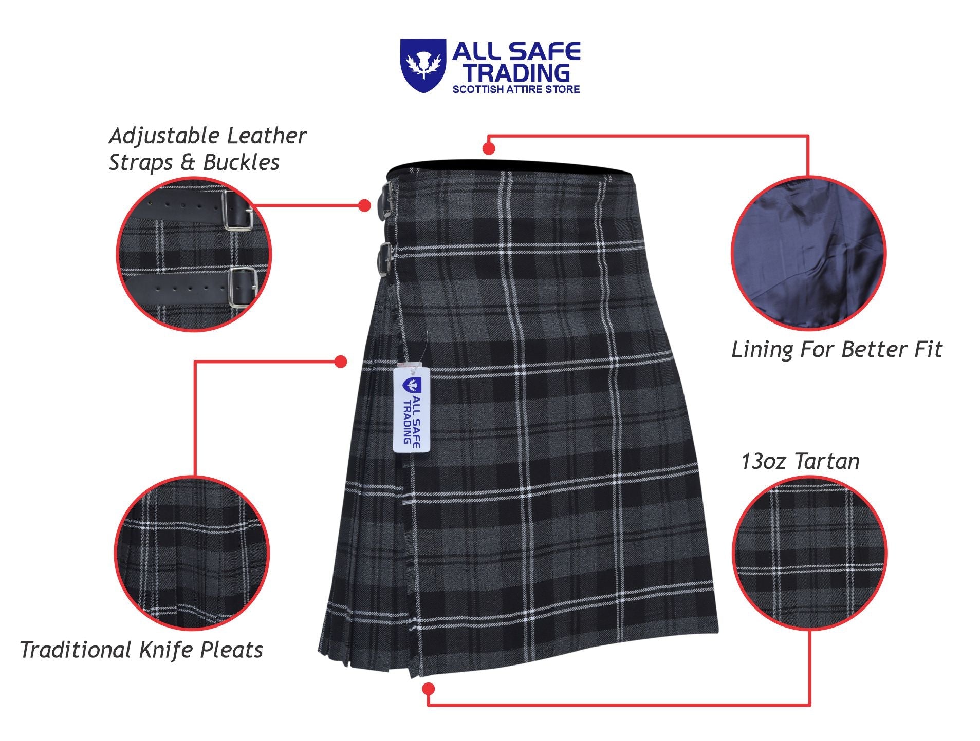 Men's 8 Yard Kilt for Men, Men's Deluxe Kilt, Scottish Tartan Kilt, Highland Wedding Kilt, Granite Kilt