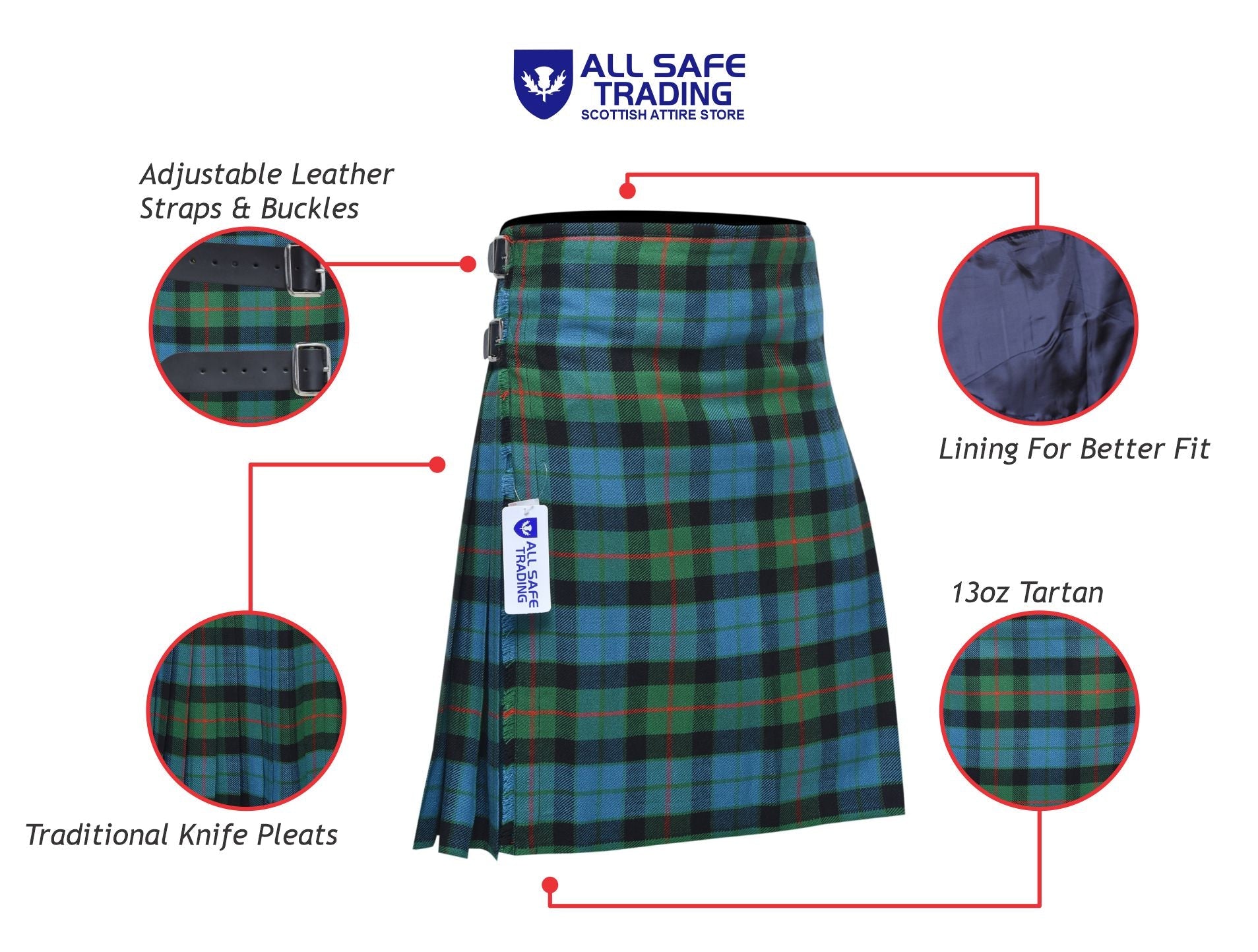 Men's 8 Yard Kilt for Men, Men's Deluxe Kilt, Scottish Tartan Kilt, Highland Wedding Kilt, Gunn Ancient Kilt