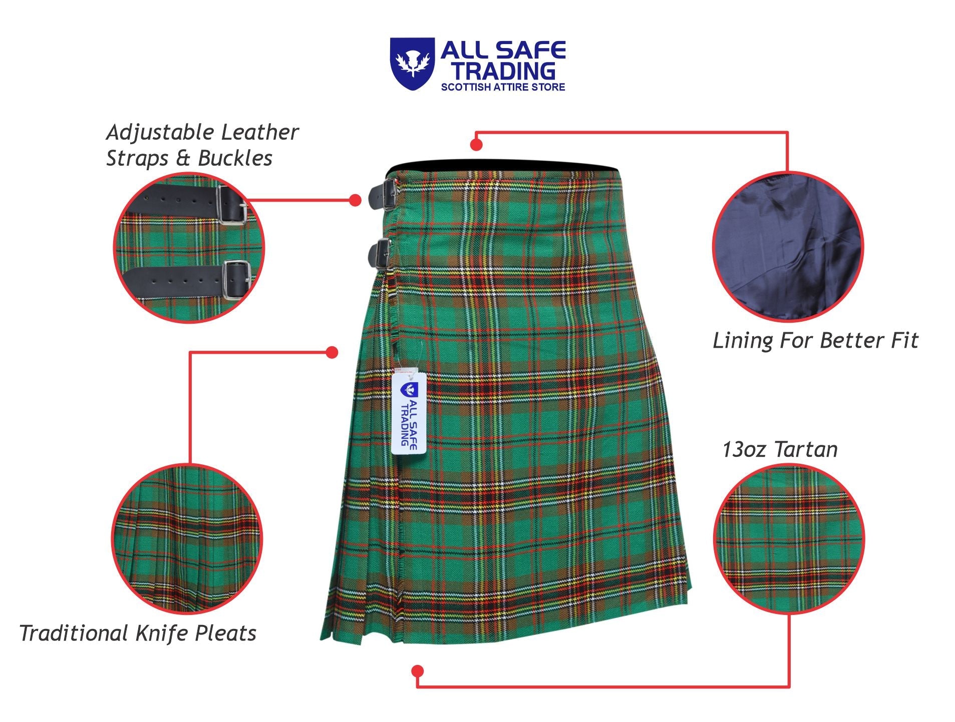 Men's 8 Yard Kilt for Men, Men's Deluxe Kilt, Scottish Tartan Kilt, Highland Wedding Kilt, Tara Murphy Kilt