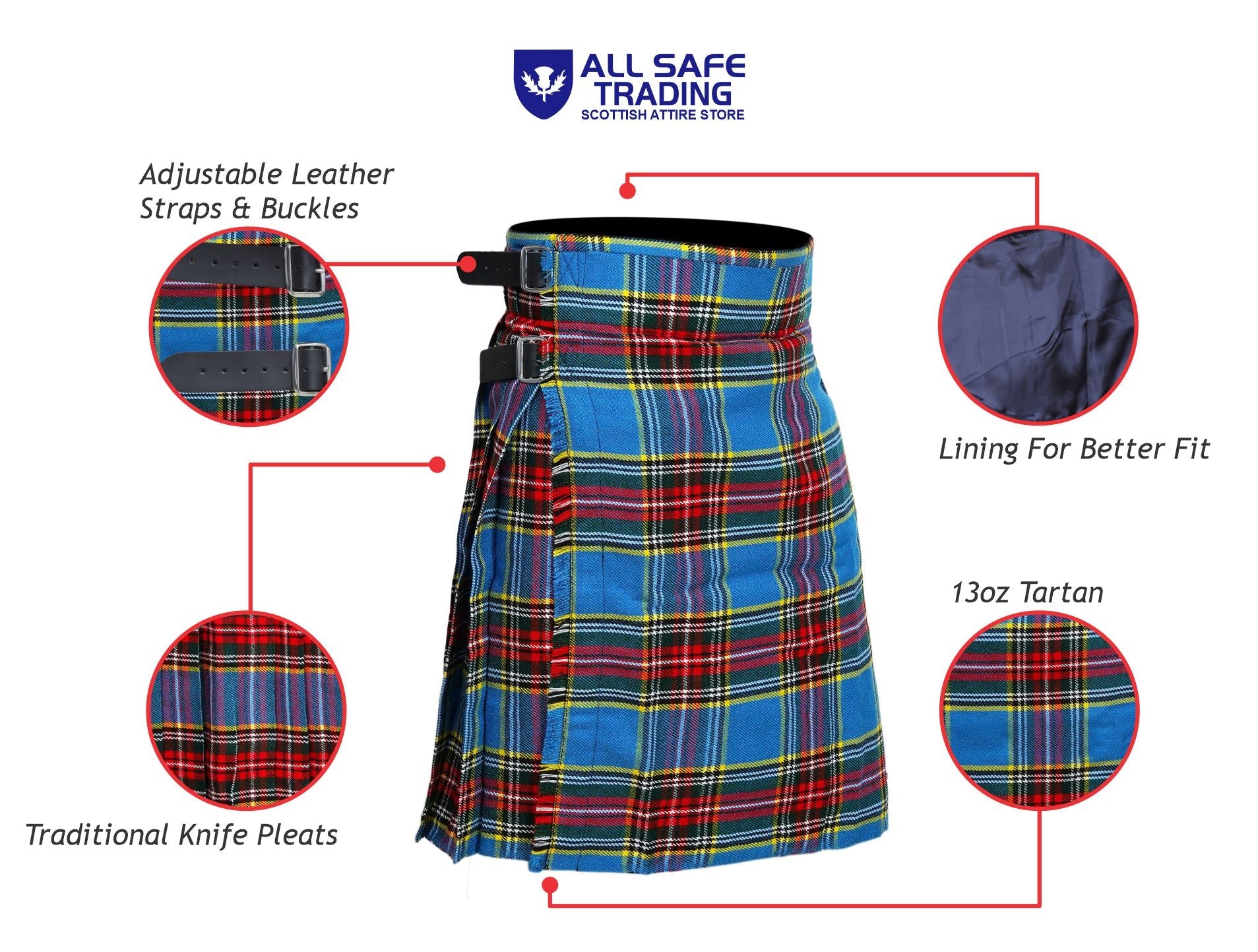 Men's 5 Yard Scottish Tartan Kilt, Highland Wedding Kilt, Macbeth Tartan Kilt