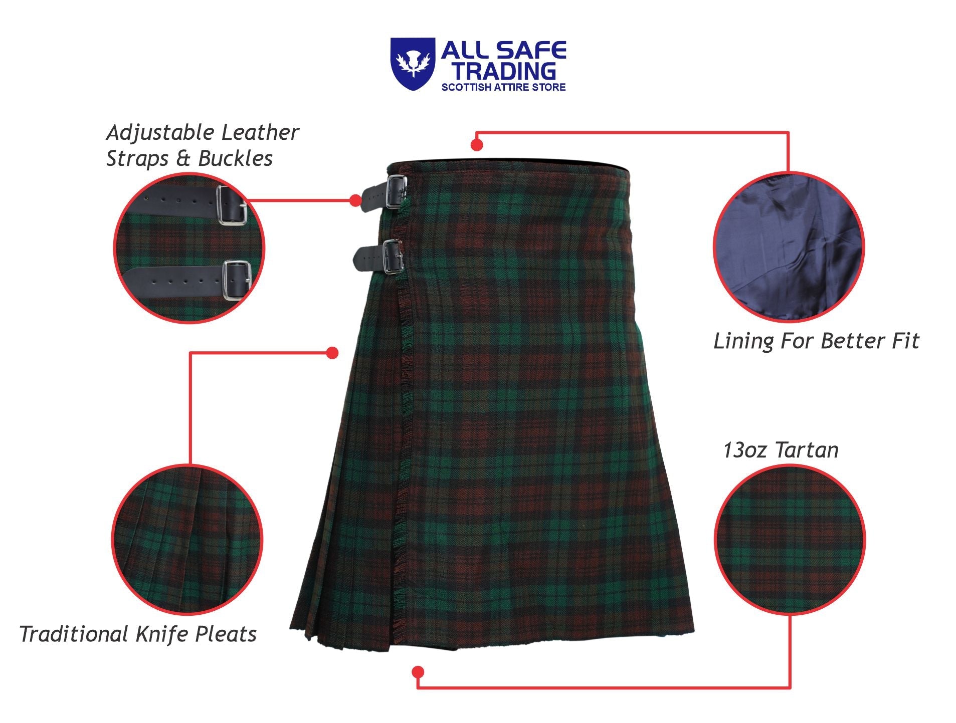 Men's 8 Yard Kilt for Men, Men's Deluxe Kilt, Scottish Tartan Kilt, Highland Wedding Kilt, Brown Watch Kilt