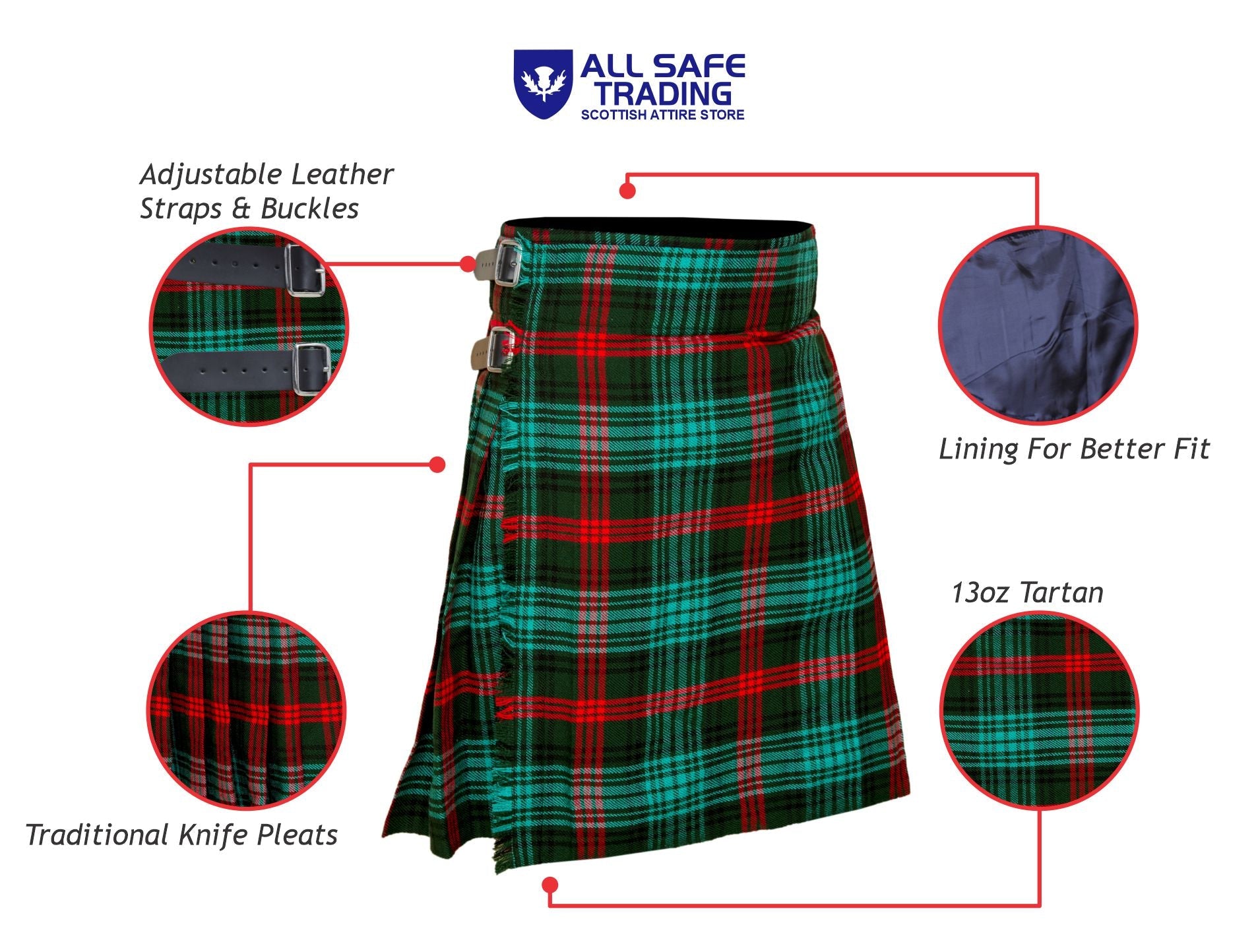 Men's 5 Yard Scottish Tartan Kilt, Highland Wedding Kilt, Ross Hunting Tartan Kilt