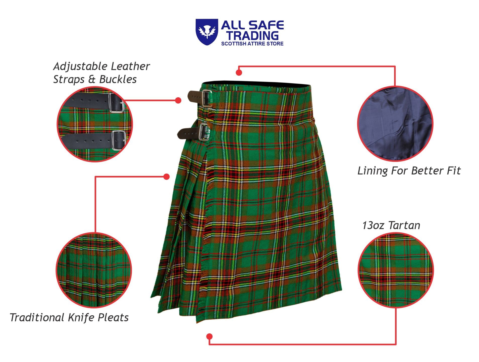 Men's 5 Yard Scottish Tartan Kilt, Highland Wedding Kilt, Tara Murphy Tartan Kilt