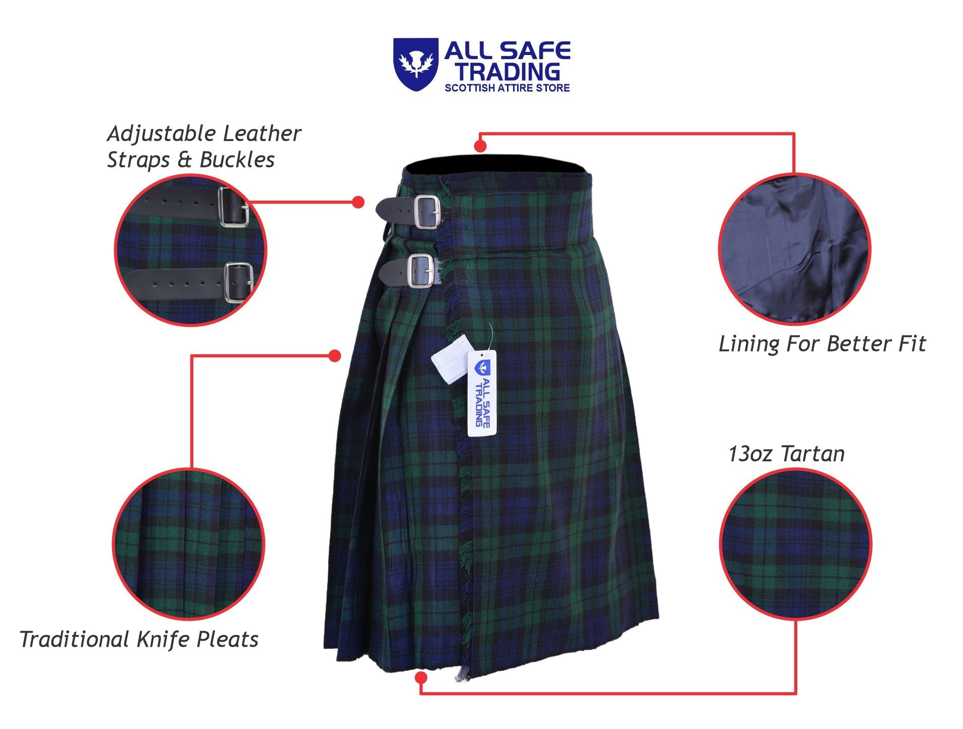Men's 5 Yard Scottish Tartan Kilt, Highland Wedding Kilt, Black Watch Tartan Kilt