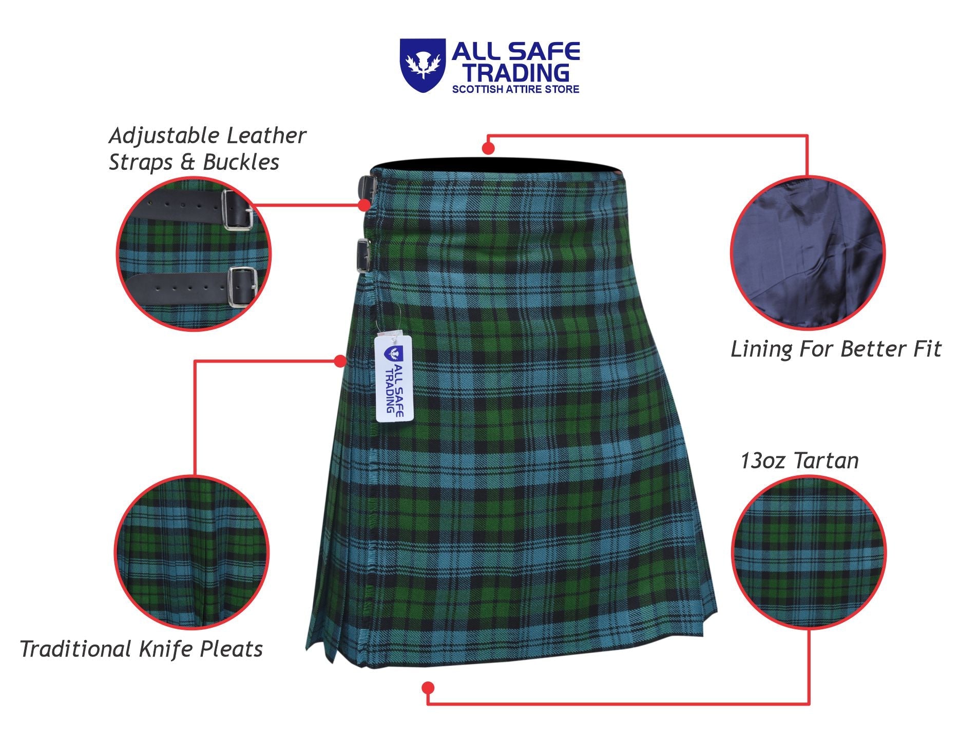 Men's 8 Yard Kilt for Men, Men's Deluxe Kilt, Scottish Tartan Kilt, Highland Wedding Kilt, Campbell Ancient Kilt