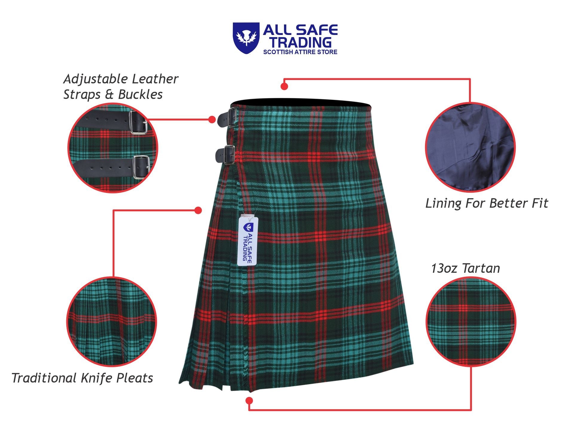 Men's 8 Yard Kilt for Men, Men's Deluxe Kilt, Scottish Tartan Kilt, Highland Wedding Kilt, Ross Hunting Kilt