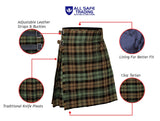 Men's 5 Yard Scottish Tartan Kilt, Highland Wedding Kilt, Black Watch Weathered Tartan Kilt