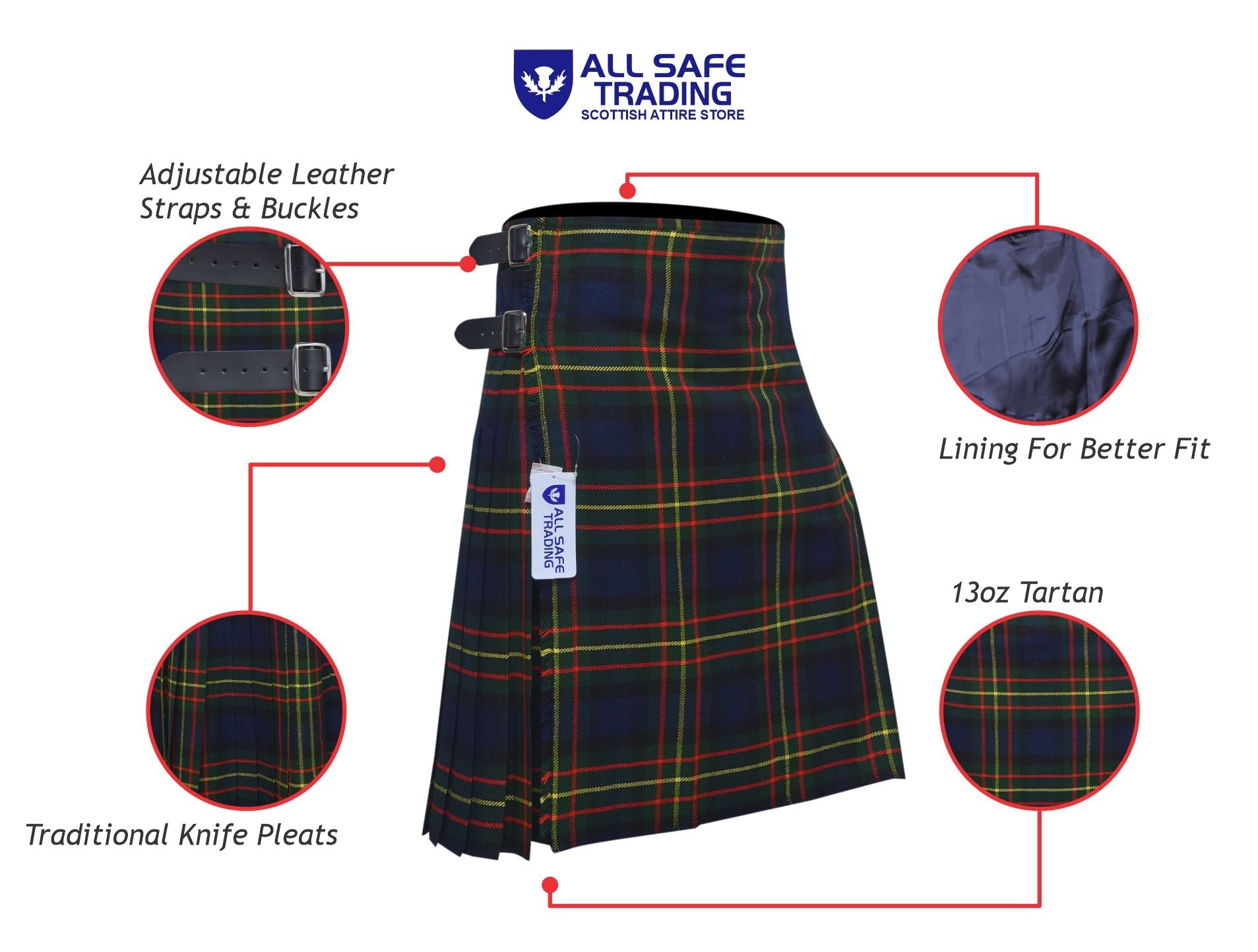 Men's 8 Yard Kilt for Men, Men's Deluxe Kilt, Scottish Tartan Kilt, Highland Wedding Kilt, Maclaren Kilt