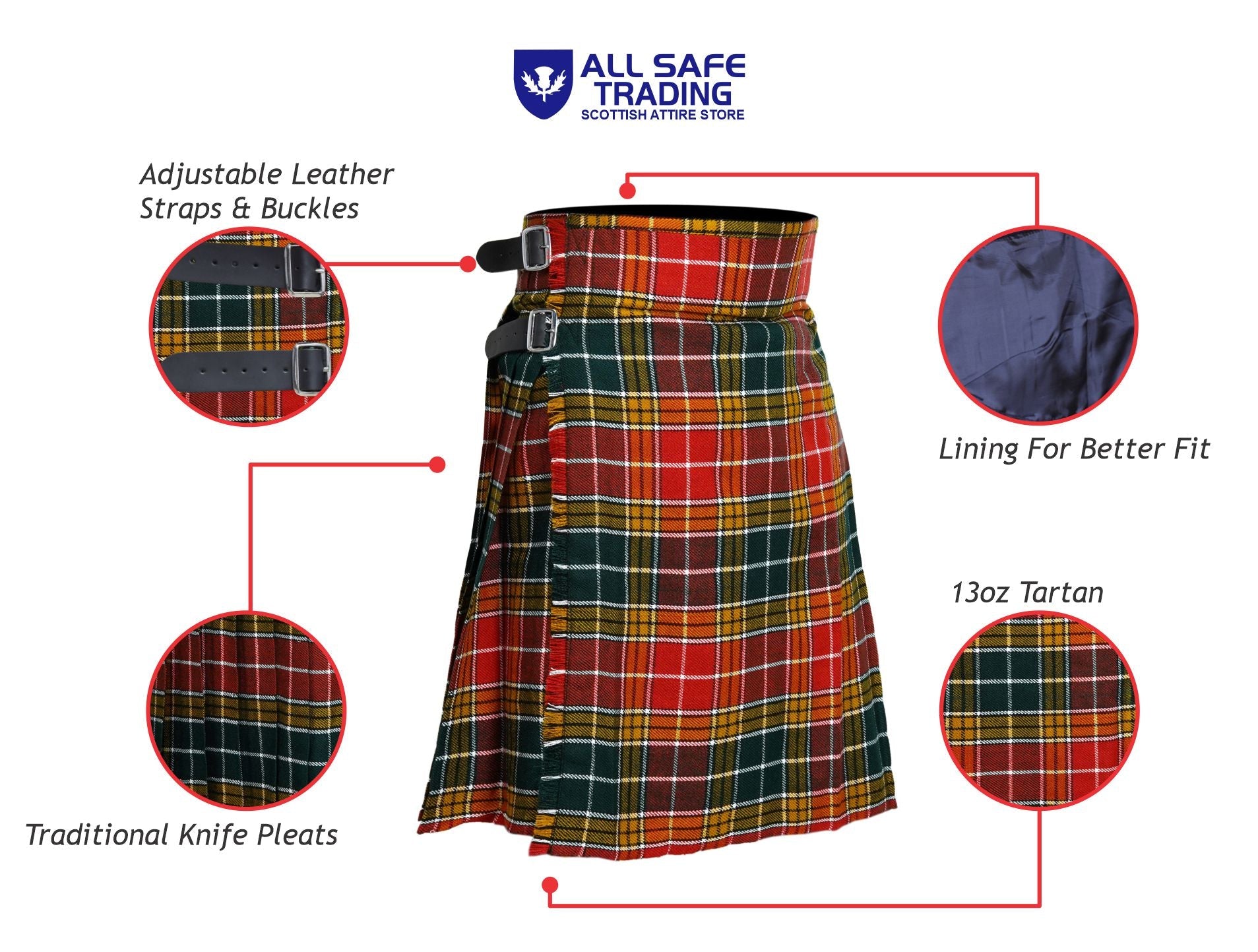 Men's 5 Yard Scottish Tartan Kilt, Highland Wedding Kilt, Buchanan Ancient Tartan Kilt