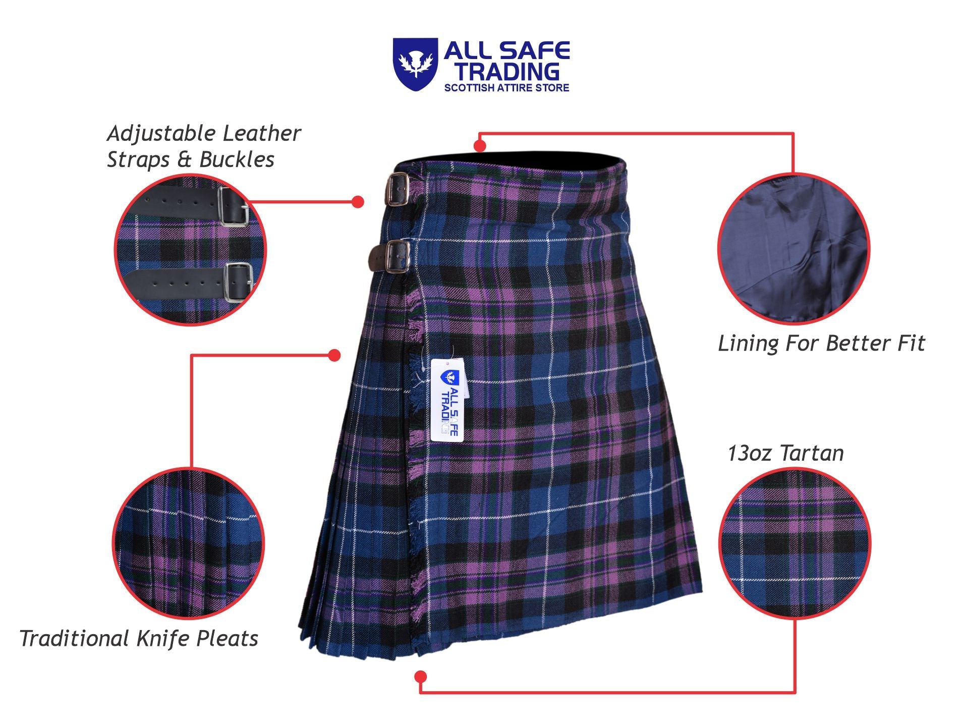 Men's 8 Yard Kilt for Men, Men's Deluxe Kilt, Scottish Tartan Kilt, Highland Wedding Kilt, Pride of Scotland Kilt