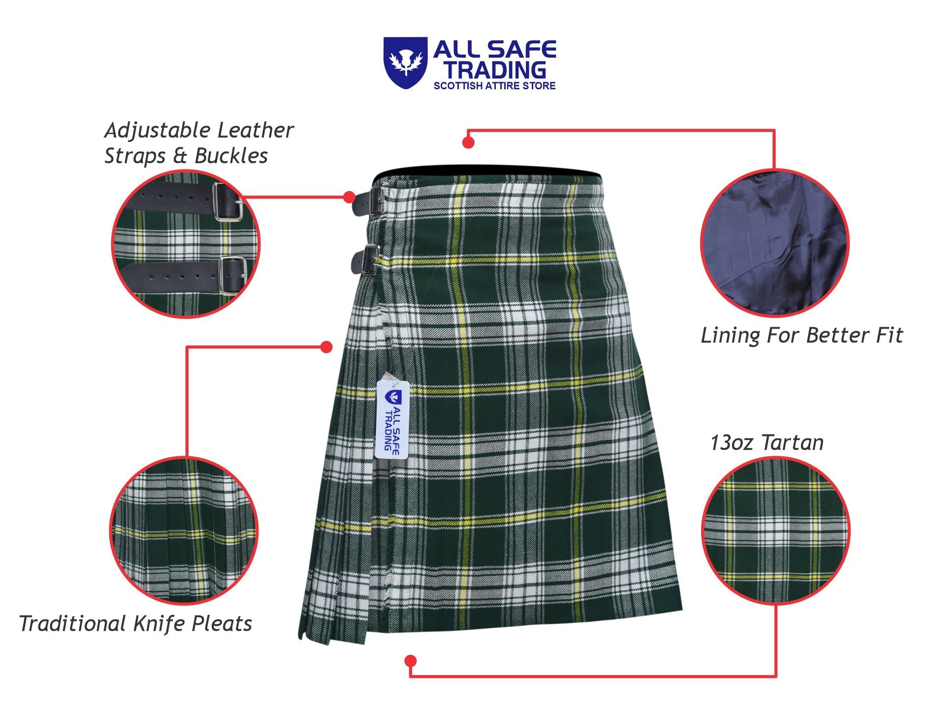 Men's 8 Yard Kilt for Men, Men's Deluxe Kilt, Scottish Tartan Kilt, Highland Wedding Kilt, St. Patrick Kilt