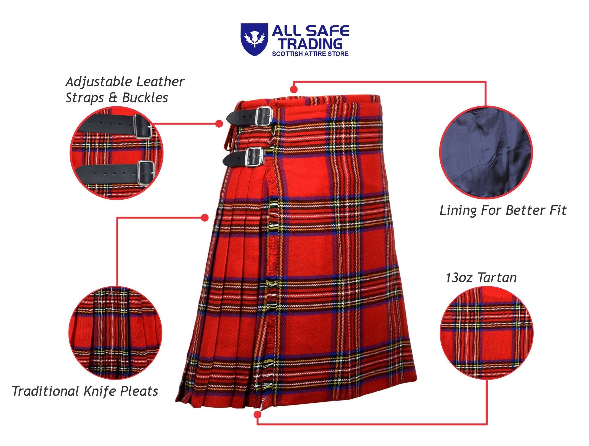 Men's 8 Yard Kilt for Men, Men's Deluxe Kilt, Scottish Tartan Kilt, Highland Wedding Kilt, Royal Stewart Kilt