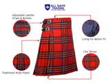 Men's 8 Yard Kilt for Men, Men's Deluxe Kilt, Scottish Tartan Kilt, Highland Wedding Kilt, Royal Stewart Kilt