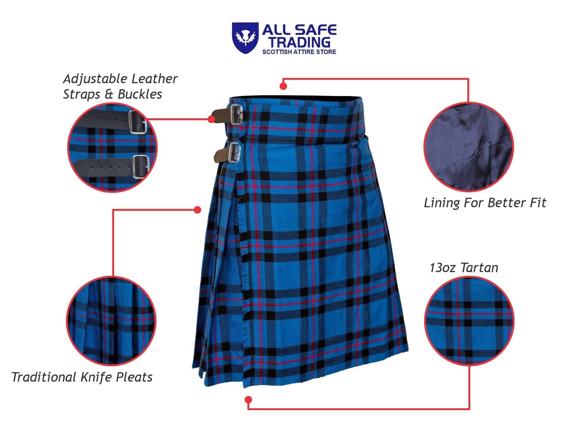 Men's 5 Yard Scottish Tartan Kilt, Highland Wedding Kilt, Elliot Modern Tartan Kilt