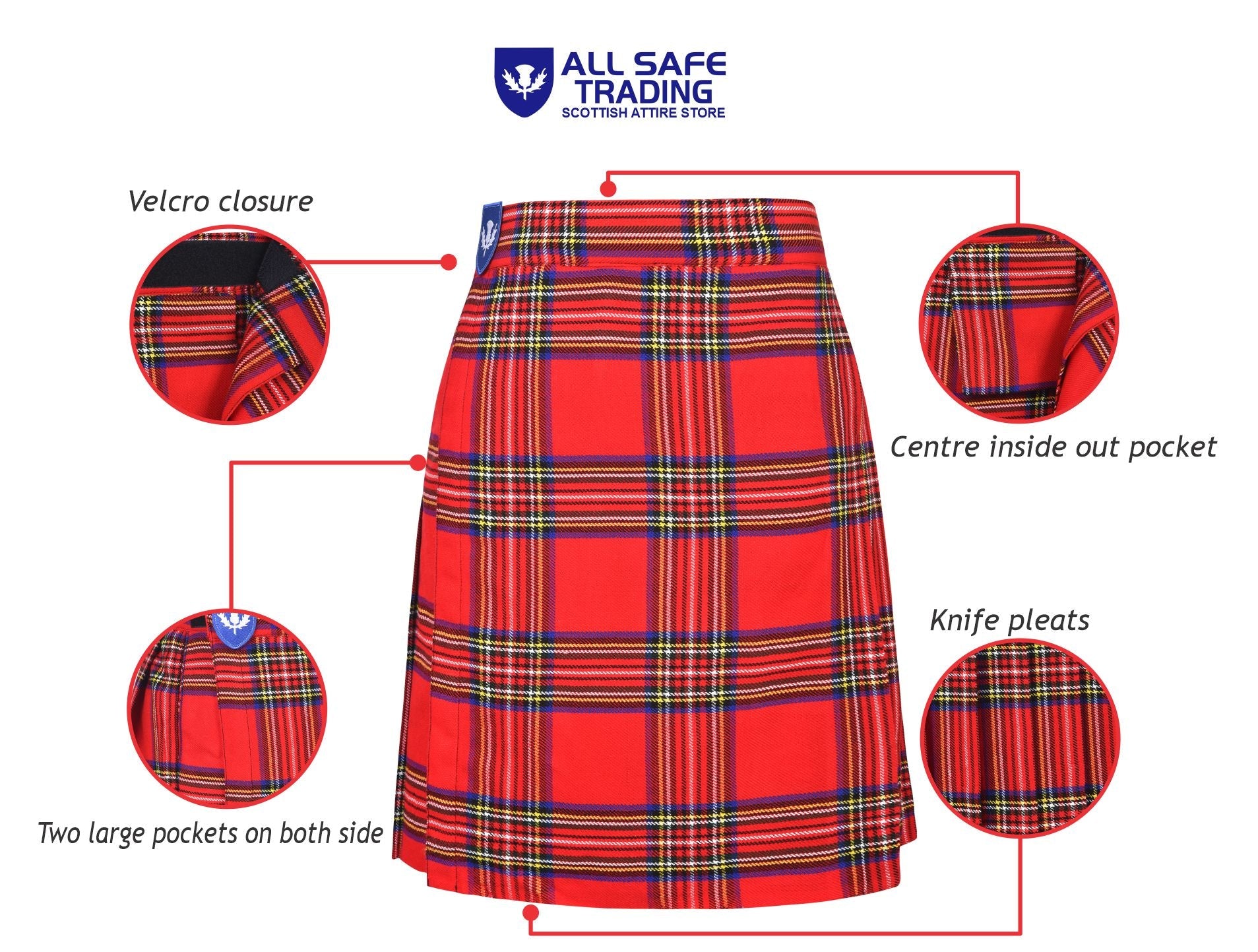 Mens Kilt for Sports, Our Golf Kilt Perfect for Traditional Scottish Clothing, Royal Stewart Tartan Kilt
