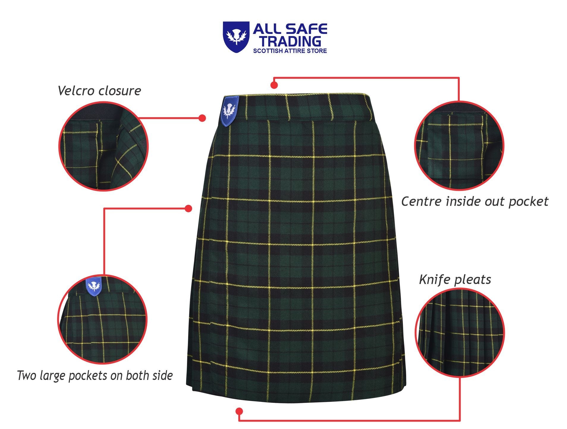 Mens Kilt for Sports, Our Golf Kilt Perfect for Traditional Scottish Clothing, Wallace Hunting Tartan Kilt