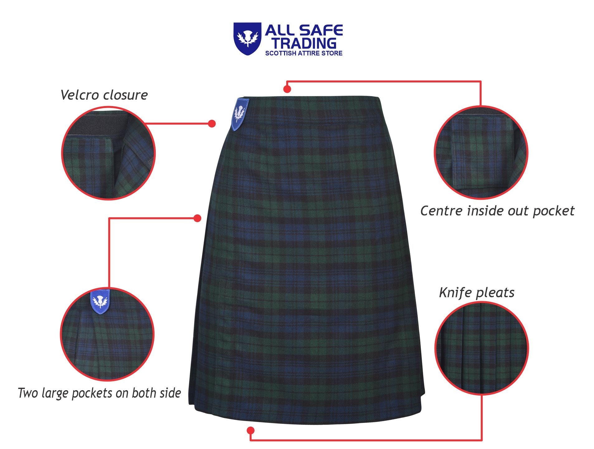 Mens Kilt for Sports, Our Golf Kilt Perfect for Traditional Scottish Clothing, Black Watch Tartan Kilt