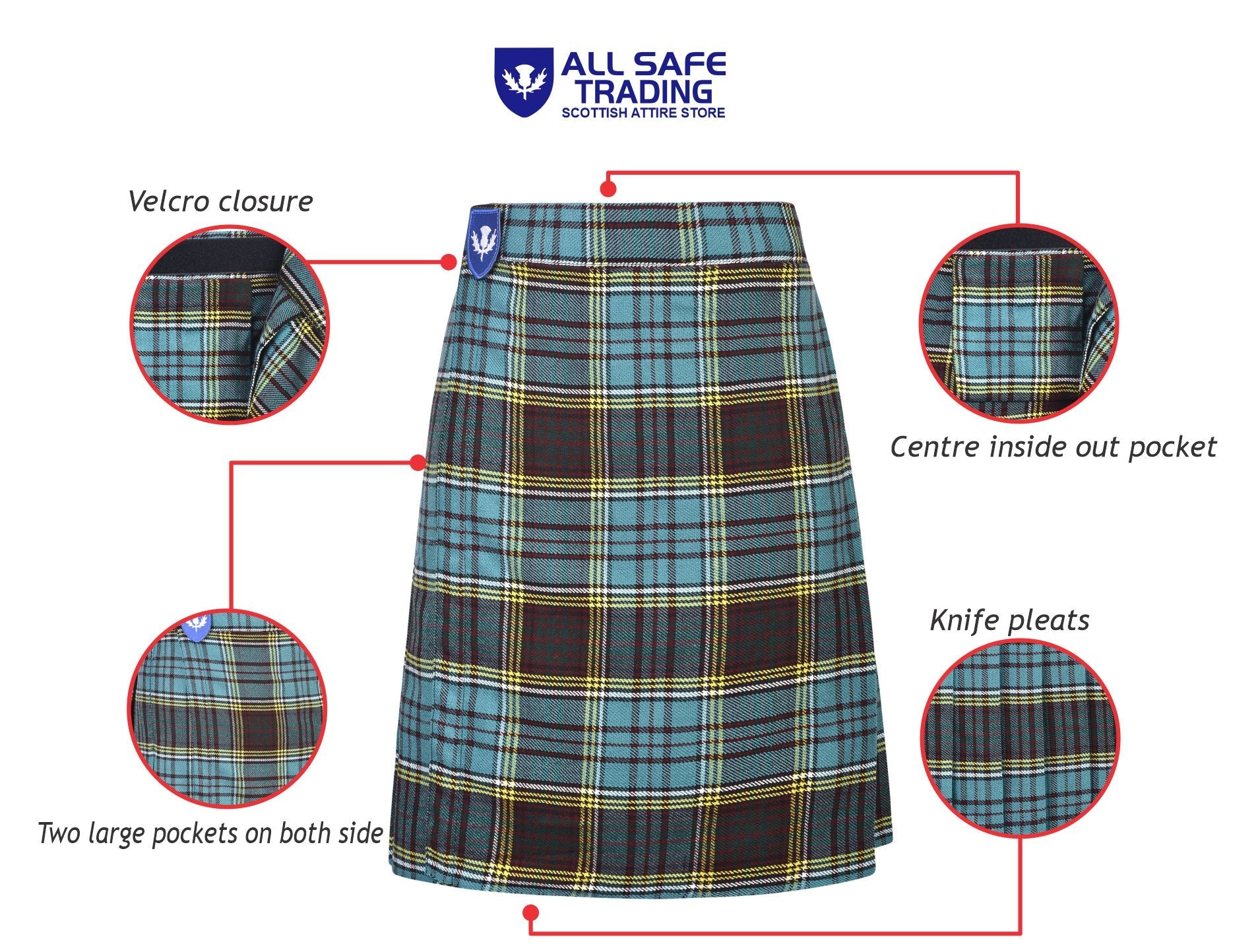 Mens Kilt for Sports, Our Golf Kilt Perfect for Traditional Scottish Clothing, Anderson Tartan Kilt