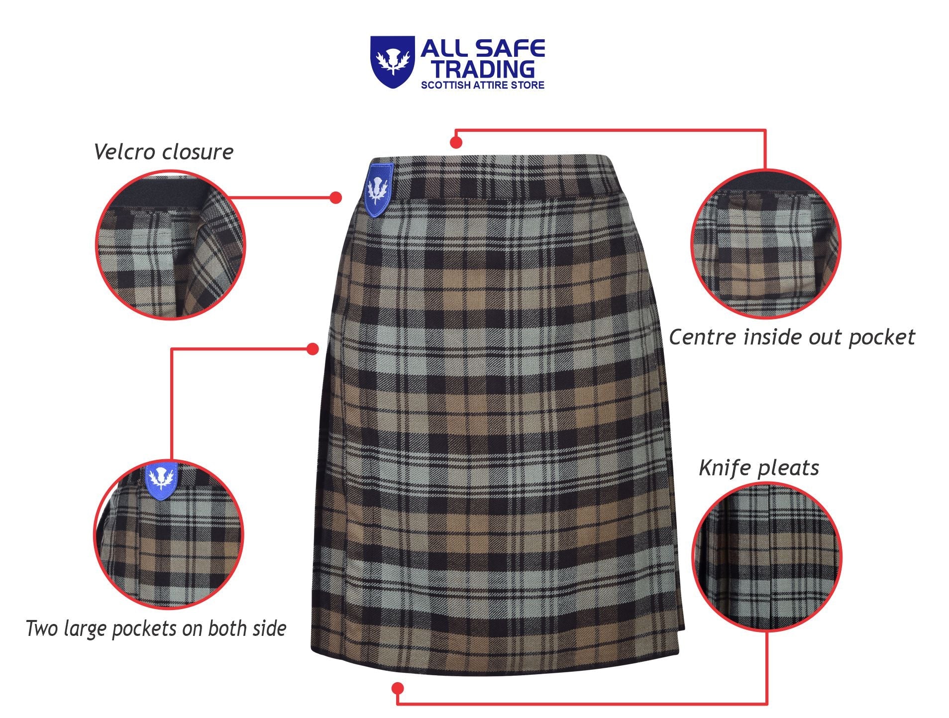 Mens Kilt for Sports, Our Golf Kilt Perfect for Traditional Scottish Clothing, Black Watch Weathered Tartan Kilt