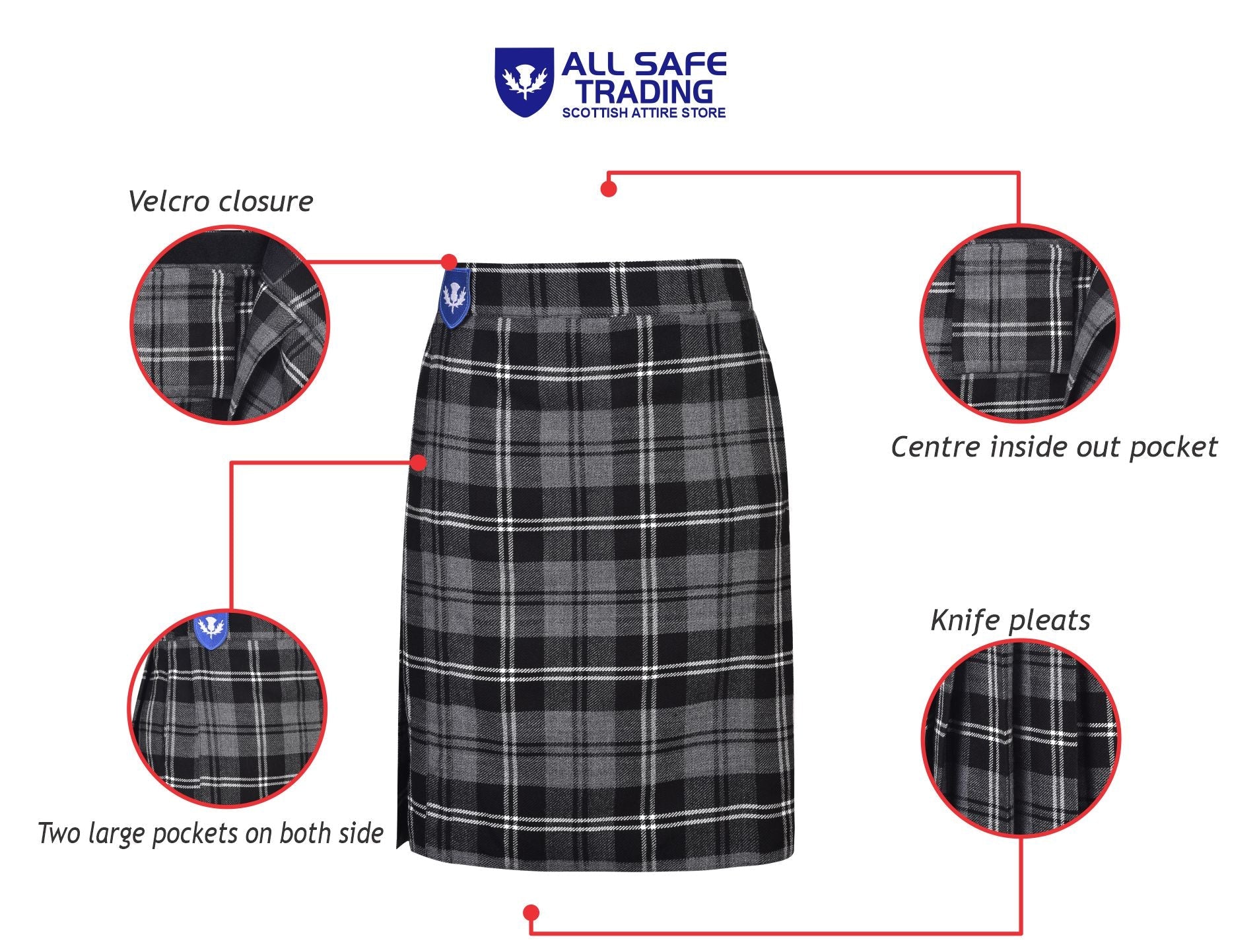 Mens Kilt for Sports, Our Golf Kilt Perfect for Traditional Scottish Clothing, Granite Tartan Kilt