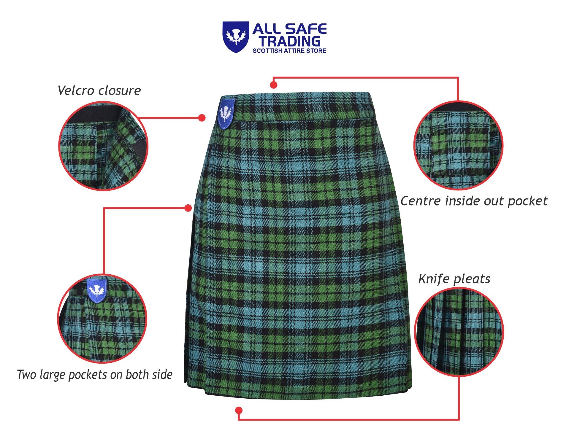 Mens Kilt for Sports, Our Golf Kilt Perfect for Traditional Scottish Clothing, Campbell Ancient Tartan Kilt