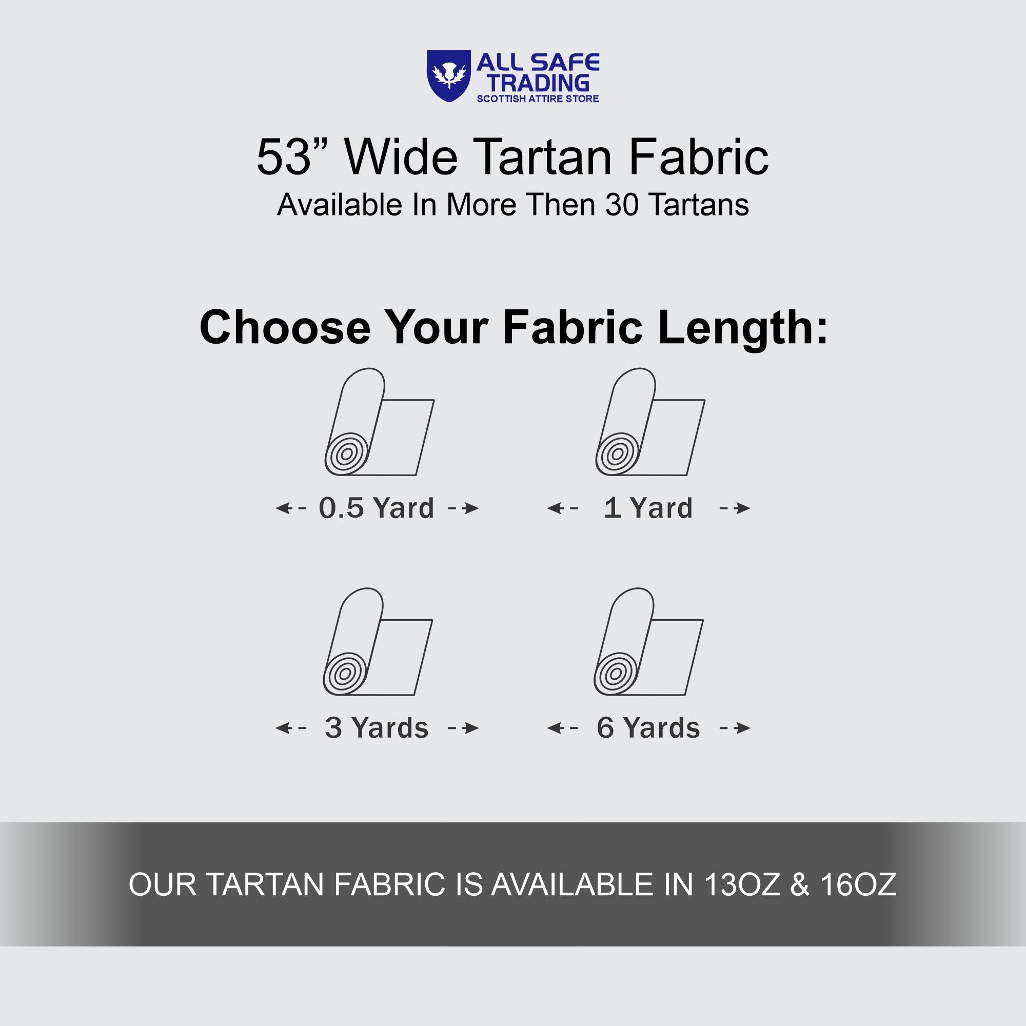 Scottish 13oz Tartan Plaid Fabric By The Yard - Grey Watch Tartan