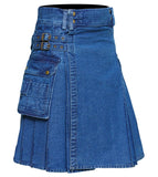 Men's Deluxe Utility Denim Kilt - Modern Utility Kilt for Men, Authentic Jean Kilts with Tactical Style