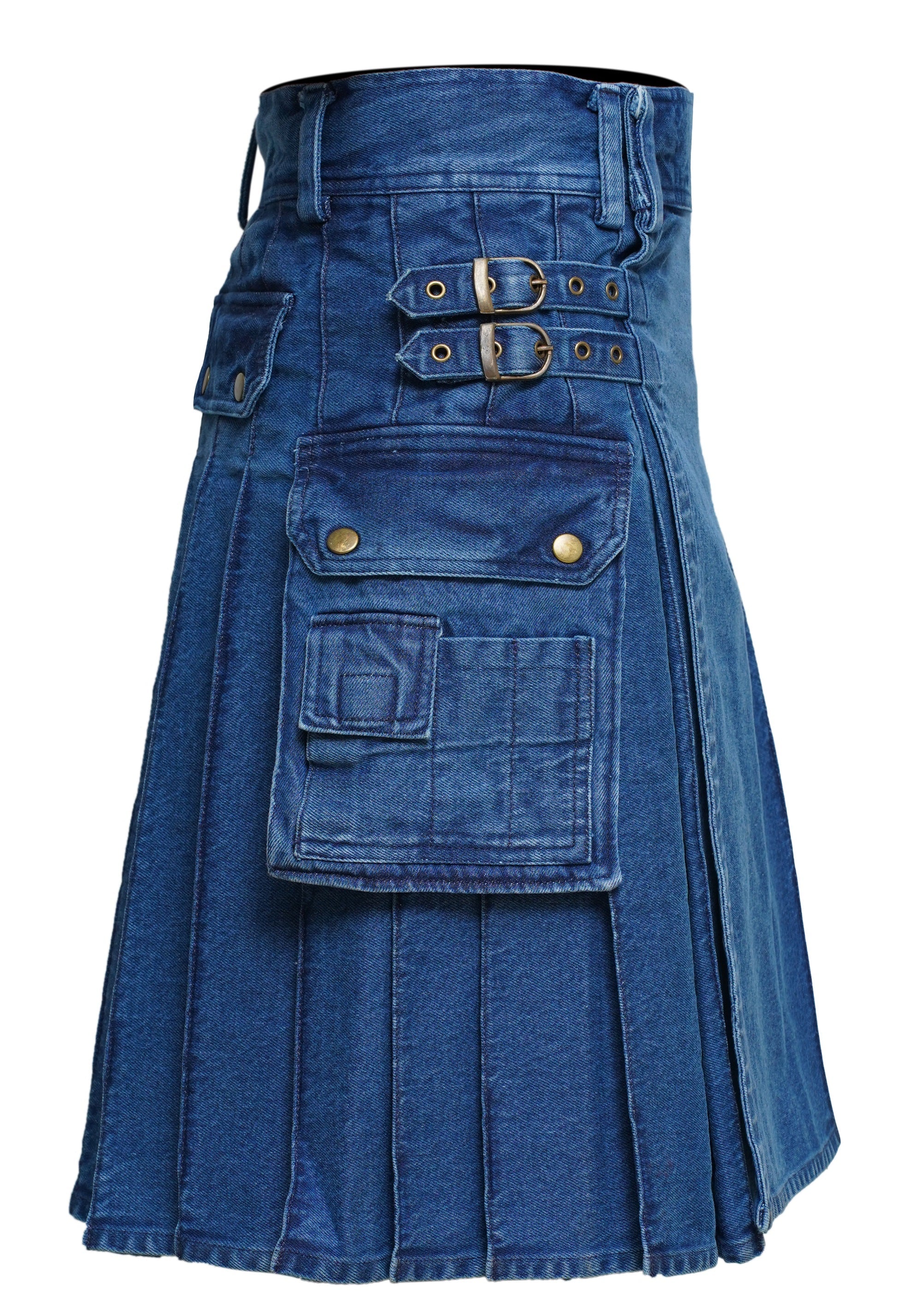 Men's Deluxe Utility Denim Kilt - Modern Utility Kilt for Men, Authentic Jean Kilts with Tactical Style